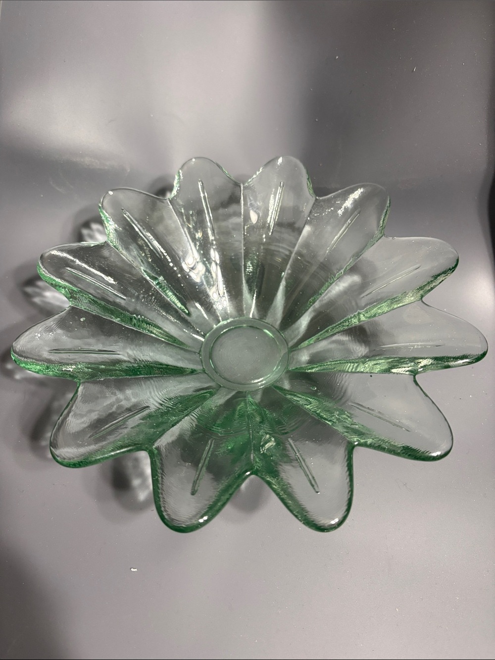 Vintage Indiana Glass Lotus Blossom Avocado Green Flower  Bowl - Mid Century